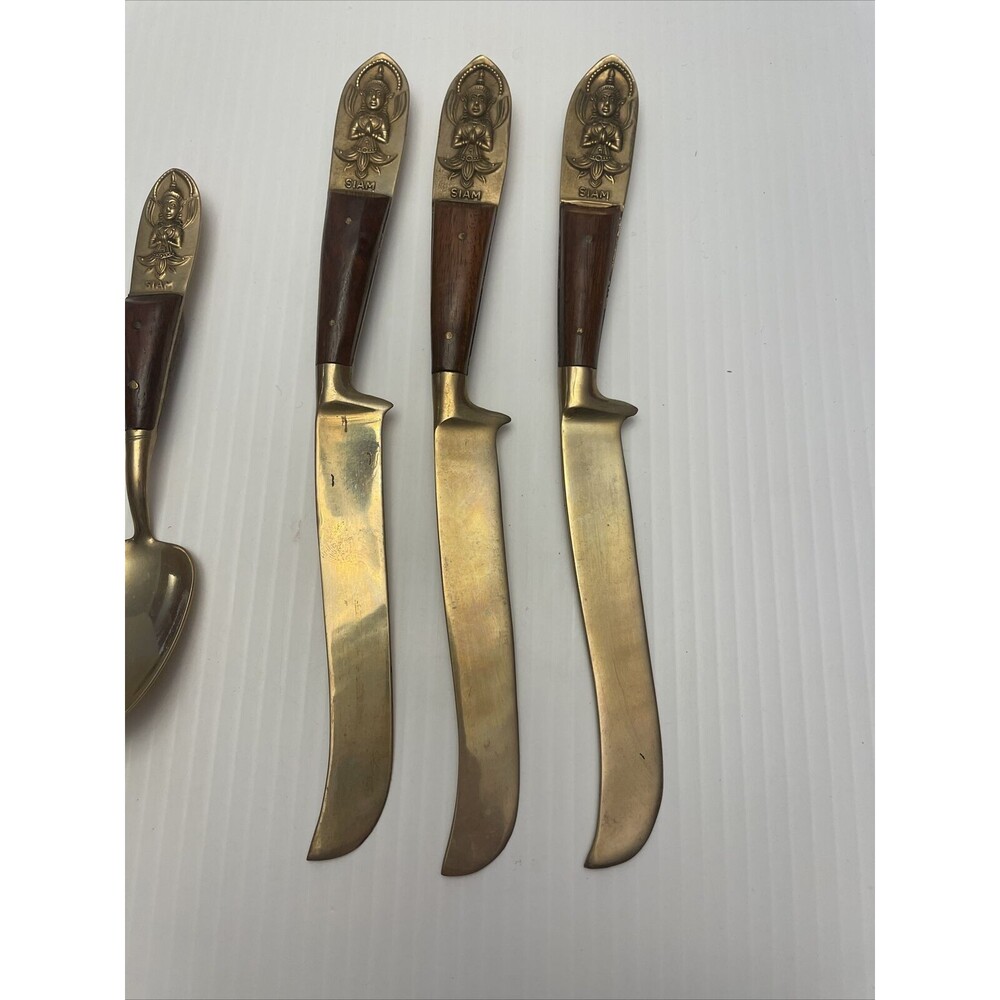 VTG 11 Pc BUDDHIST Bronze Nickel FLATWARE Fork Knife Spoon THAILAND Handcrafted - Picture 4 of 8
